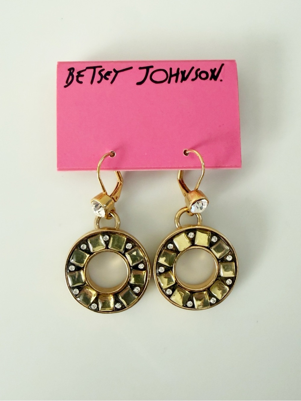 Betsey Johnson Round Gold Tone Statement Dangle Earrings NWT